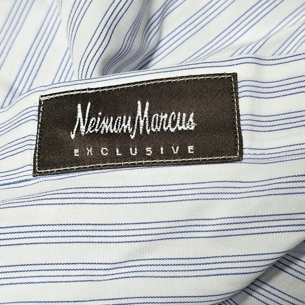 Turnbull & Asser Dress Shirt Men 17.5 Blue White Stripe Neiman Marcus England - Picture 8 of 10